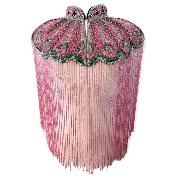 L’Jai Amor Other - Pretty and Green Pearls Hand beaded fringe Cape